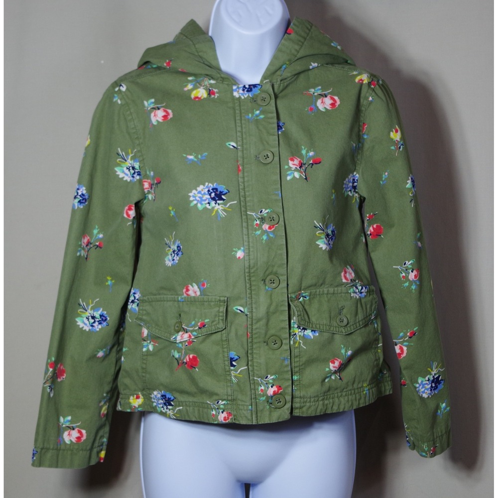 Gap Kids Girls XL 12-13 Olive Green Floral Hooded Utility Jacket Cotton Coat